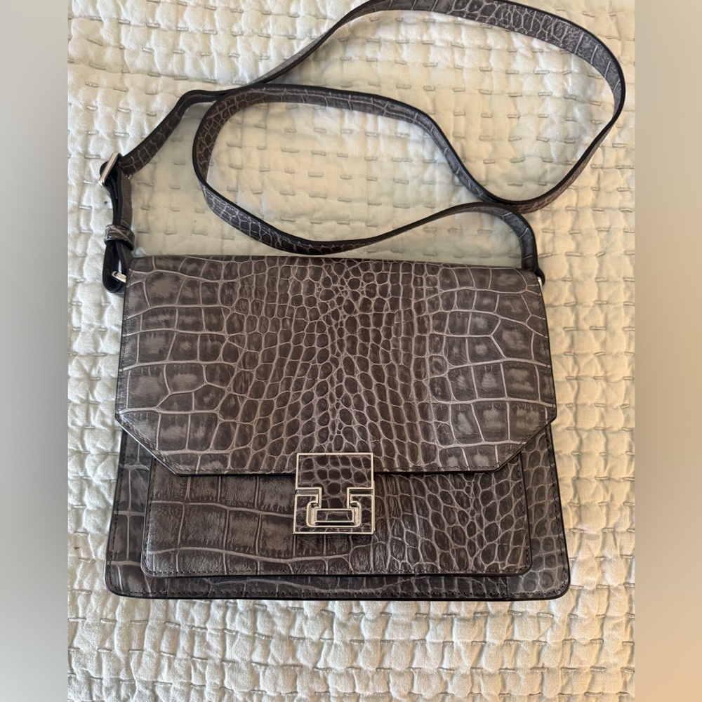 Ivanka Trump Crocodile-Embossed Gray leather Crossbody Bag